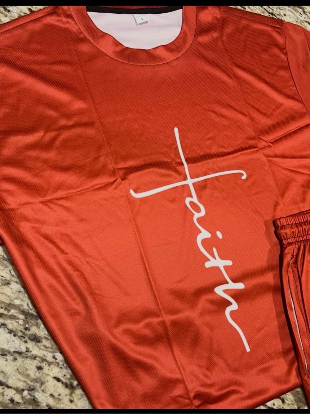 Faith Script Graphic Tee & Short Set in Burnt Orange